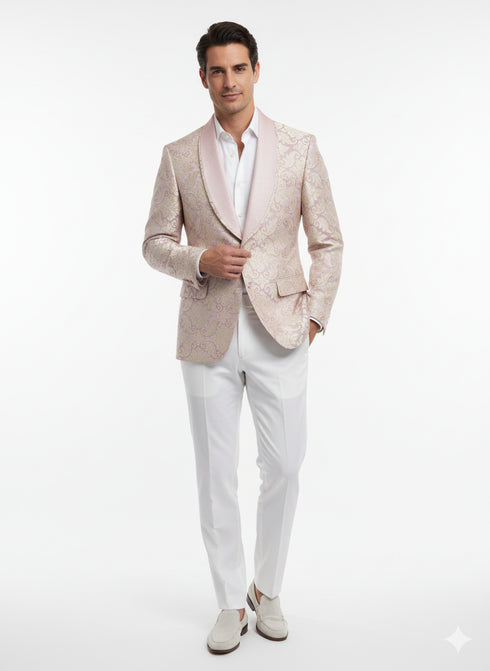 Men’s Lavender and Gold Tuxedo Embroidered Lilac Mauve Blazer – Designer Floral Pattern Wedding & Party Jacket