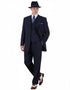 Men’s 1920s Navy Blue Zoot Suit with Fedora Hat and Wingtip Shoes – Classic Gangster 3-Piece Long - Classic Fit Pleated Pants