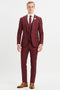 Mens 3-Piece Burgundy Slim Fit Suit with Vest – Wedding, Prom and Formal Wear