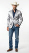 Mens Shiny Silver Cowboy Blazer – Western Style Satin Finish Blazer for Party, Country Events and Evening Wear