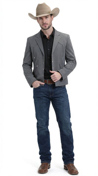 Mens Charcoal Gray Western Blazer – Cowboy Style Casual Jacket Classic Country Western Sport Coat
