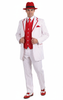 Men’s 1920s White and Red Pinstripe Zoot Suit with Fedora Hat and Wingtip Shoes – Vintage Gangster 3-Piece New Year Holiday Christmas Suit