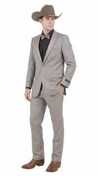 Men’s Light Taupe Western Tuxedo Suit – Cowboy Style Formal Blazer and Pants Outfit in Khaki Tan Light Brown Color