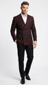 Men’s Black and Red Check Double Breasted Blazer – Sport Coat Jacket Windowpane Sportcoat Slim Fit