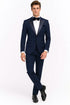 Men’s Navy Blue Tuxedo with Satin Peak Lapel With Matching Color Lapel Sateen – Formal 2 Piece Suits