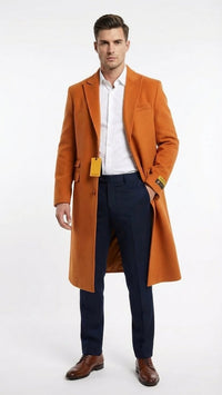 Men’s Orange - Rust Wool Blend Long Overcoat – Topcoat Carcoat Topcoat