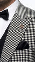 Men’s Black and White Houndstooth Gatsby Inspired Suit – Vintage Style Formal Suit for Wedding, Prom and Classic Events Blazer + Black vest + Black Pants