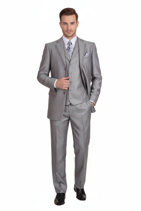 Men’s Light Gray 3-Piece Modern Fit Suit with Vest – Classic Formal Business and Wedding Attire