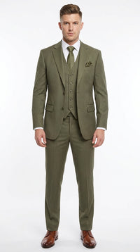Men’s Olive Green Tone-on-Tone Shadow Pinstripe 3 Piece Suit – Modern Formal Suit with Vest Shadow Stripe