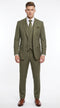 Men’s Olive Green Tone-on-Tone Shadow Pinstripe 3 Piece Suit – Modern Formal Suit with Vest Shadow Stripe
