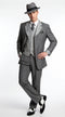 Men’s Grey Pinstripe 1920s Gangster 3 Piece Suit, Contrast Lapel Vintage Formal Suit for Parties, Prom, Weddings, and Theme Events