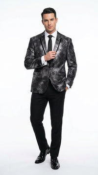 Men’s Black and Charcoal Gray Snakeskin Print Blazer, Animial Exotic Skin Alligator Crocodile Texture