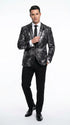 Men’s Black and Charcoal Gray Snakeskin Print Blazer, Animial Exotic Skin Alligator Crocodile Texture