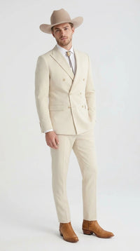 Men’s Tan Linen Cowboy Suit, Double Breasted Western Wedding Formal Western Suit Country style in Beige Tan Color