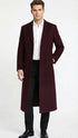 Men’s Burgundy Long Coat – Classic Fit Wool Blend Overcoat - Topcoat Full length