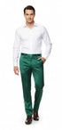 Mens Emerald Green Satin Slim Fit Dress Pants – Shiny Formal Party and Wedding Trousers