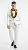 Men’s White Paisley 3 Piece With Vest Prom Tuxedo with Gold Velvet Shawl Lapel, Formal Wedding Suit Set