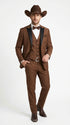Men’s Light Brown Western Tuxedo 3 Piece Suit with Black Peak Collar Lapel, Country Look Cowboy Suit