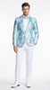 Men’s Light Blue Floral Jacquard Tuxedo Jacket with Matching Bow Tie | Formal Prom Wedding Blazer + Bowtie Turqoise Aqua Color