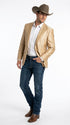 Men’s Champagne Gold Western Blazer, Formal Cowboy Wedding Ranch Sport Coat Jacket tan beige color sheen sharkskin fabric