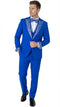 Men’s Bright Royal Blue and White lapel Embellished Tuxedo Suit – 3-Piece Formal Wedding, Prom, and Gala Outfit