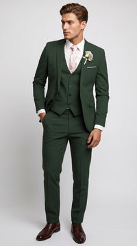 Men’s Forest Green 3 Piece Wedding Suit, Formal Groom Groomsmen Dress Suit Set