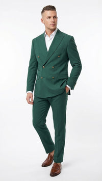 Vitali Brand Men’s Emerald Green Double Breasted Suit – Modern Fit Side Vented