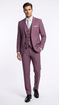 Men’s Mauve Three-Piece Suit – Slim Fit Formal Blazer, Vest, and Trousers for Weddings Rose Gold Pinkish Color