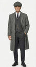 Mens Grey Peaky Blinders Style Long Overcoat, Vintage Herringbone Winter Trench Coat for Formal and Business Wear