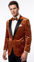 Men’s Burnt Orange Sequin Velvet Blazer – Kingsman Golden Bee Inspired Black Peak Lapel Dinner Jacket