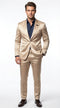 Mens Shiny Champagne Gold Two Piece Suit – Luxury Formal Satin Finish Suit for Wedding, Party and Evening Wear