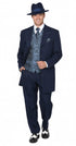 Mens 1920s Navy Blue Zoot Suit – Vintage Gangster 3-Piece Long Jacket Suit Classic Fit Pleated Pants