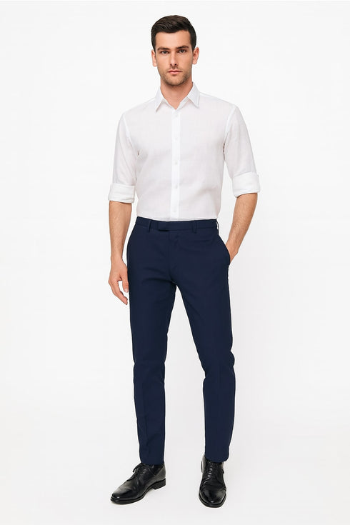 Men’s White Linen Button Down Shirt – Long Sleeve Roll-Up Casual Dress Shirt