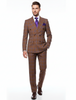 Men’s Brown Plaid Double-Breasted Suit – Premium 2-Piece Classic Checkered Windowpane Suit by Rossiman