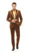 Mens Bronze Shiny Velvet Suit – Designer Party and Wedding Wear Blazer and Pant Set Brown and Gold Tuxedo