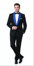 Men’s Black Tuxedo with Royal Blue Shawl Lapel | Modern Formal Dinner Jacket Suit + Pants for Weddings, Proms