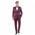 Mens Sateen Shiny Burgundy Slim Fit Tuxedo – Satin Shawl Lapel 3-Piece Suit
