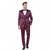 Mens Sateen Shiny Burgundy Slim Fit Tuxedo – Satin Shawl Lapel 3-Piece Suit