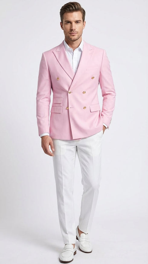 Men’s Light Pink Double Breasted Blazer – Sport Jacket Coat
