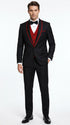 Statement Men's Black with Red Lapel Vested 100% Wool Tuxedo