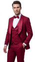 Mens Burgundy Wedding Tuxedo Suit – Paisley Three Piece Formal Suit Set with Shawl Lapel for Groom, Prom