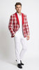 Mens Tartan Red and White Plaid Blazer – Check Pattern Sport Coat Red Shawl Lapel Party Christmas Holiday New Year