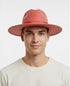 Men’s Coral Pink Wide Brim Fedora Hat – Wool Felt Dress Hat with Red Ribbon Band