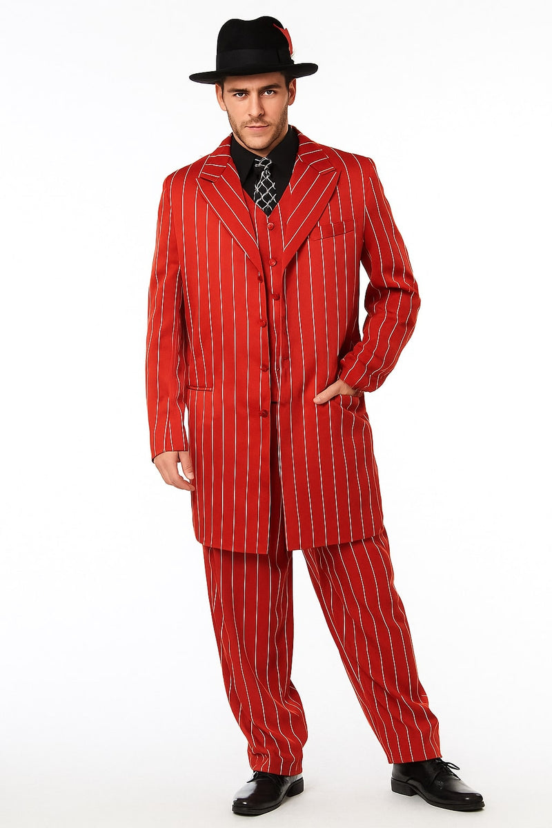 Men's Red Pinstripe Zoot Suit – 1920s Gangster Pimp Style with