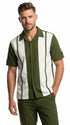 Men’s Olive Green and White Walking Suit – 2-Piece Short Sleeve Casual Leisure Outfit