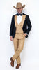 Men's Western Khaki Cowboy Tuxedo Suit – Black & Tan Beige Peak Lapel 3-Piece Vested Formal Cowboy Suit