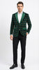 Mens Tartan Green and Gold Check Blazer – Windowpane Plaid Sport Coat Velvet Lapel Plaid Christmas Holiday New Year Jacket