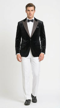 Men’s Black Velvet Tuxedo Blazer with Studded Lapel – Formal Evening Jacket