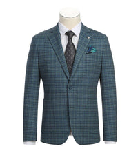 Half Canvas Slim Fit Blazer in Green Blue Check