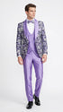 Men’s Lilac Lavender Prom Suit – Floral Shawl Lapel 3 Piece Tuxedo with Matching Vest and Pants